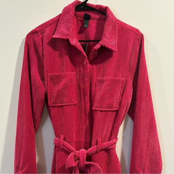 Pink Corduroy Belted Jumpsuit - Picture 3 of 7